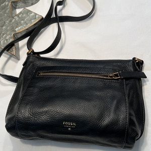Fossil Vintage Black Leather Crossbody Bag Small